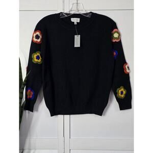 Anthropologie Harlyn Avery Embroidered Jumper in Black Floral Sweater - SP New